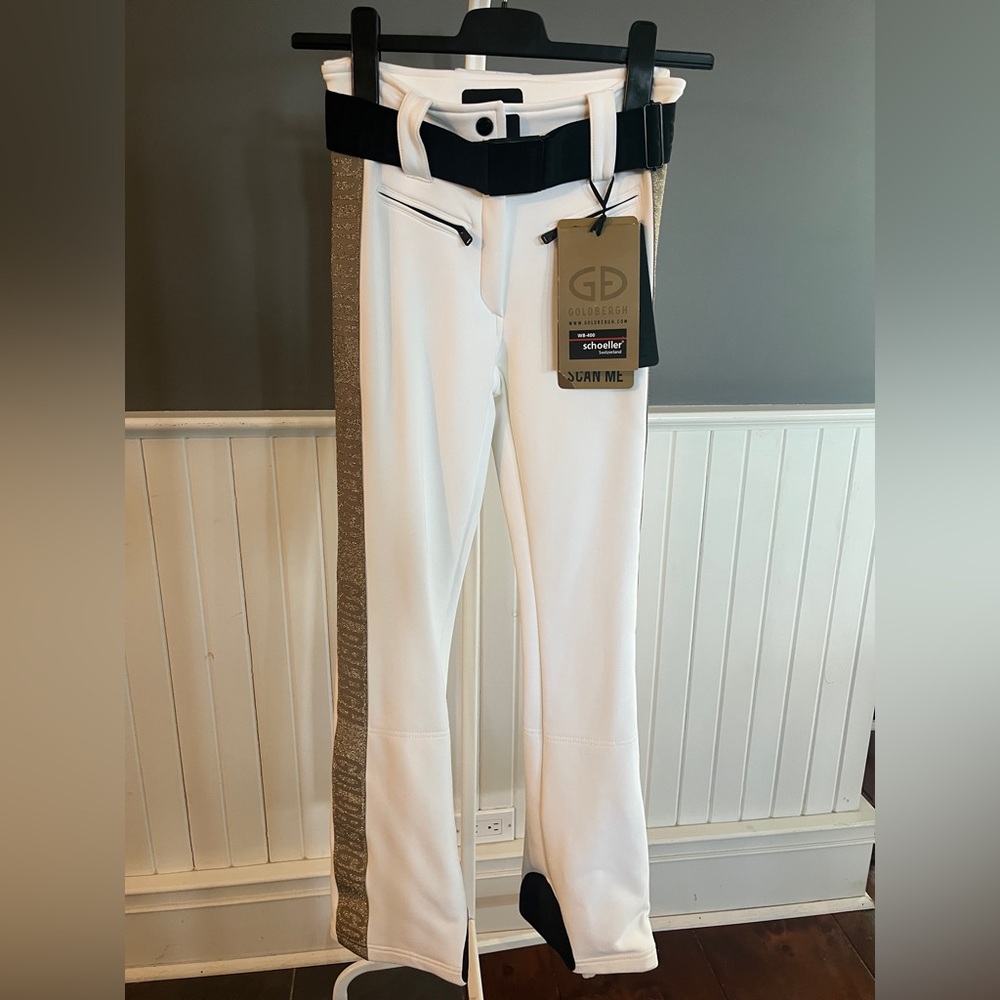 Goldbergh Pam White Ski pants with Black and Gold Details